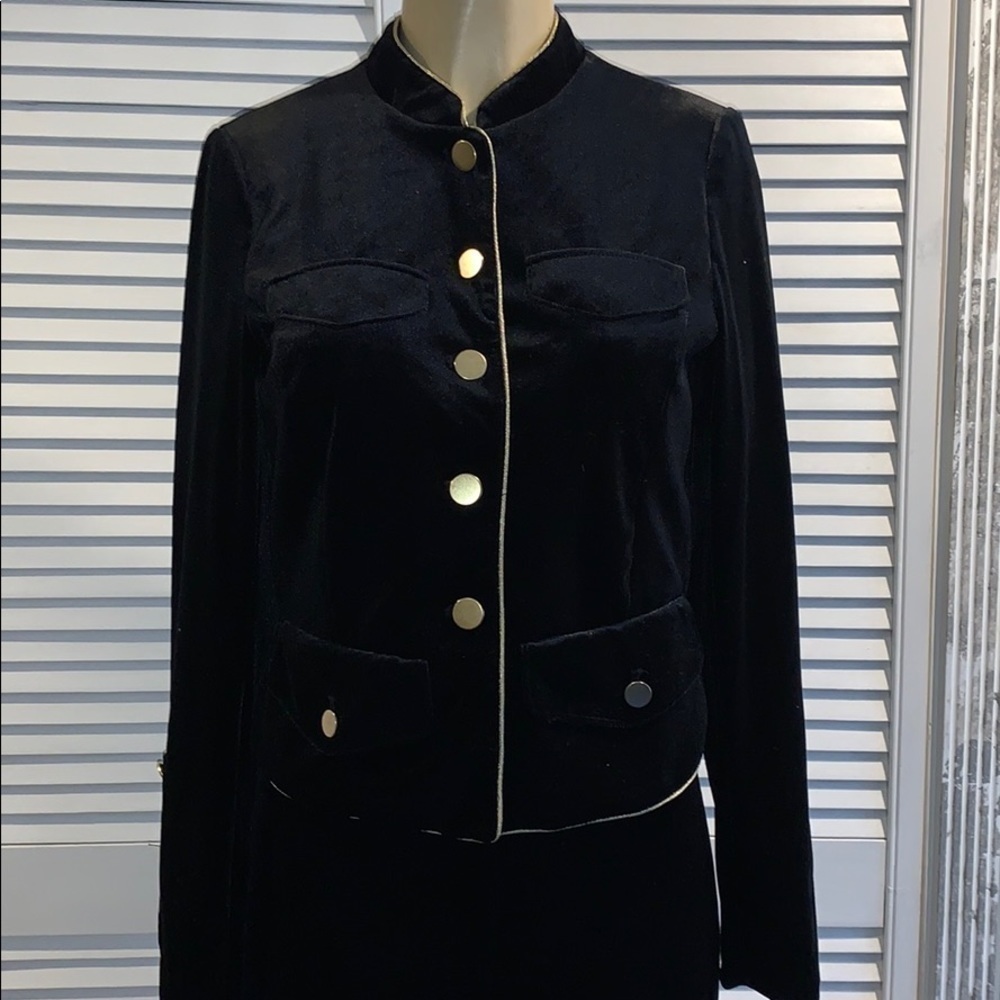 WHO WHAT WEAR Black Velvet Military Style Jacket